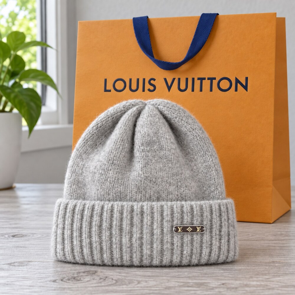 Louis Vuitton Light Gray Ribbed Beanie